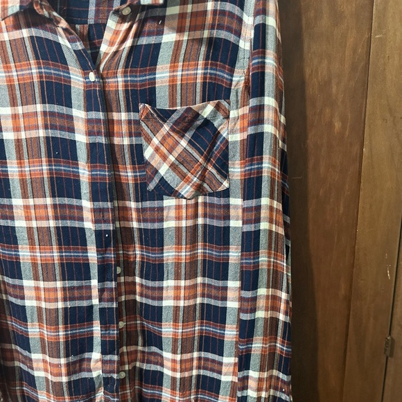 Lucky Brand Navy and Orange Plaid Shirt Medium - Picture 5 of 8